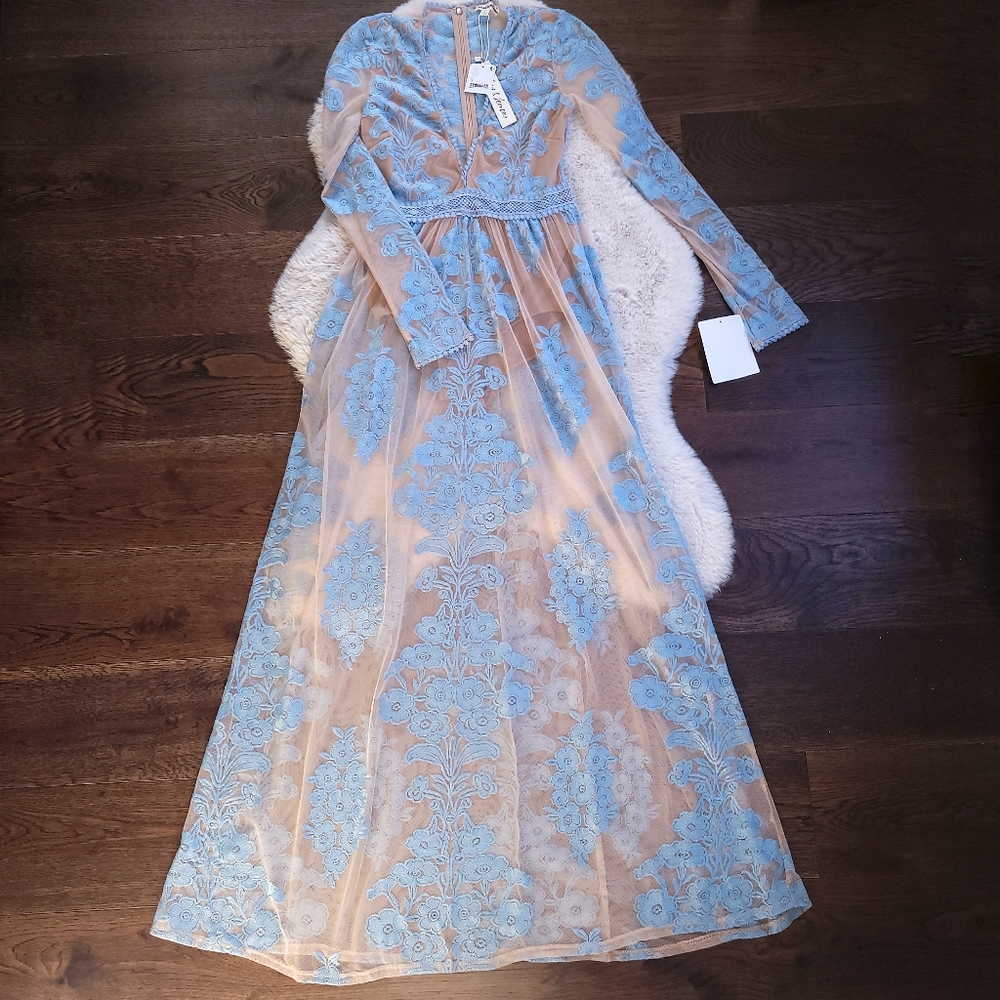Free People x For Love & Lemons Fairycore Temecula Sheer Mesh Lace Maxi… - Picture 3 of 13